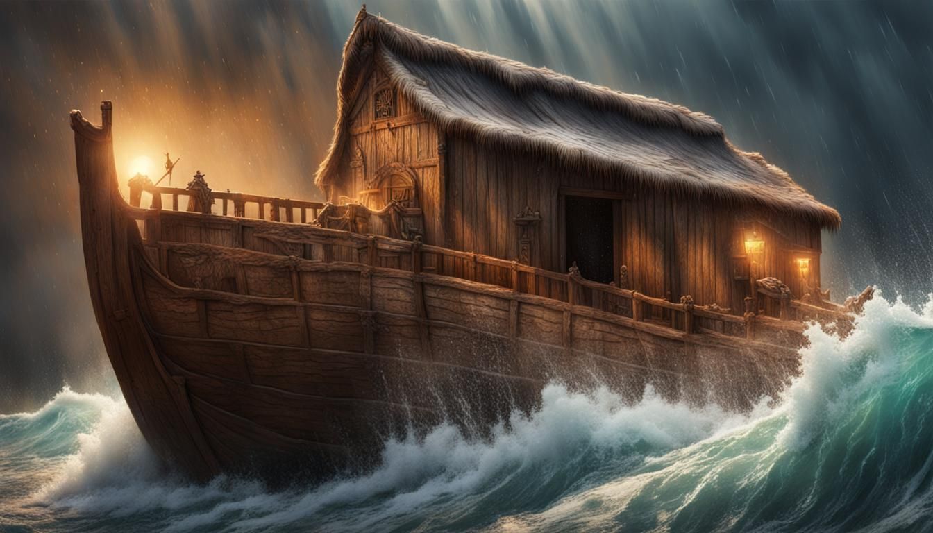 Hyperrealistic Noah's Ark in Great Flood