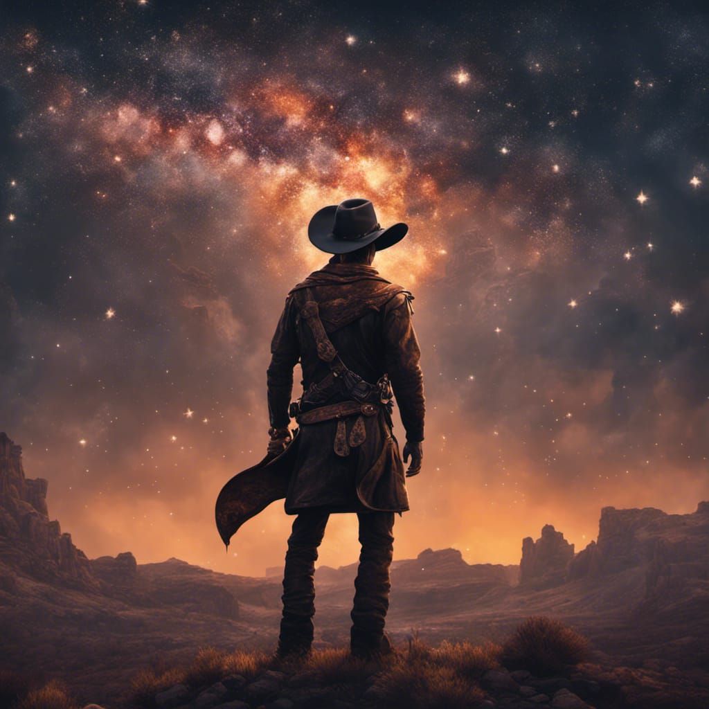 Cowboy Stargazing: An Oil Painting of the Cosmos