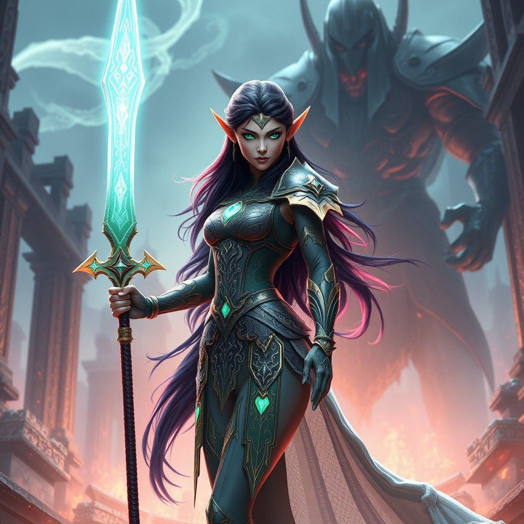 Elf Maiden Battles Ganondorf: Anime-Inspired Fantasy Art