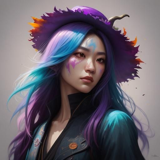 Purple Monster in Pumpkin with Rainbow Hat