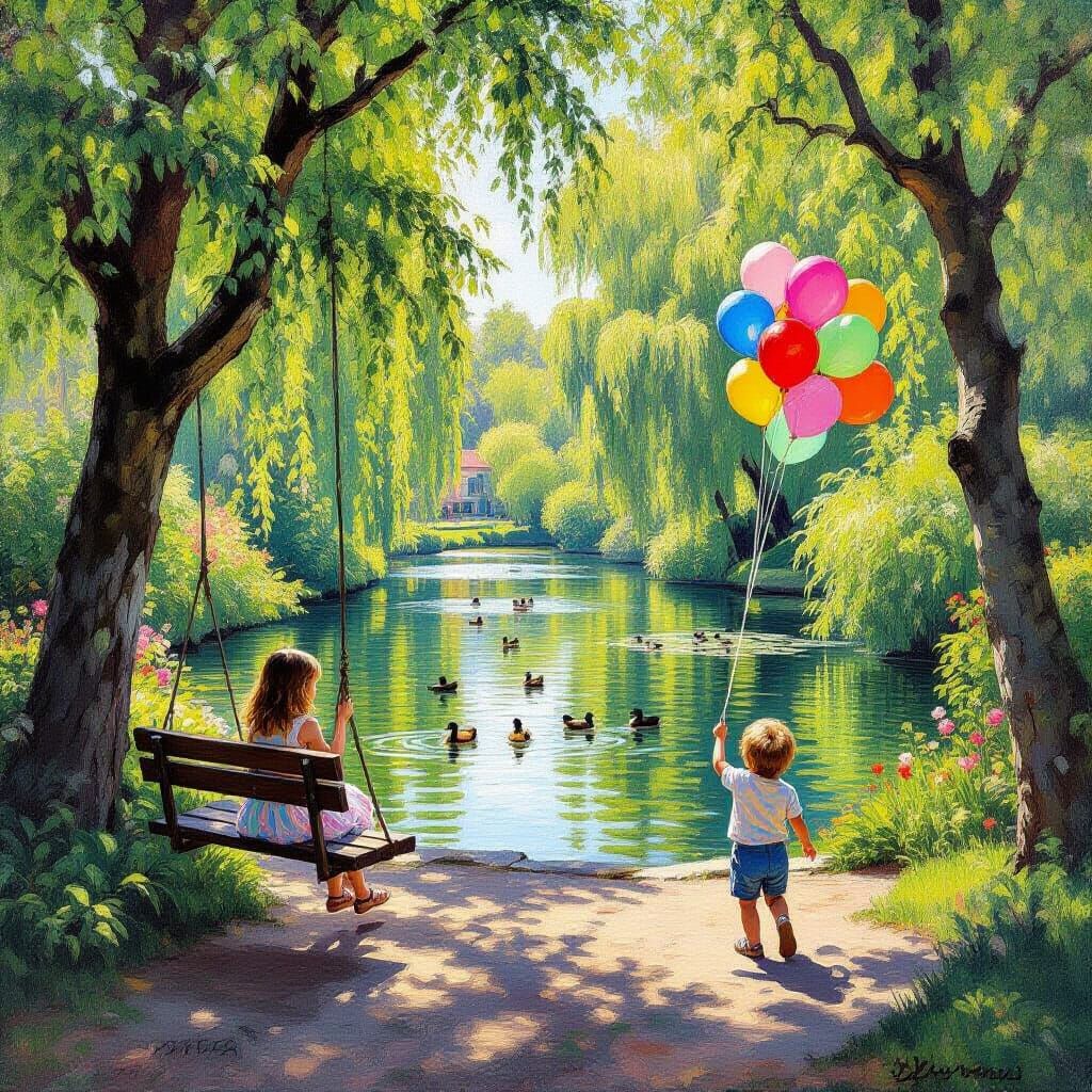 Impressionistic Oil Painting of a Serene Garden Scene