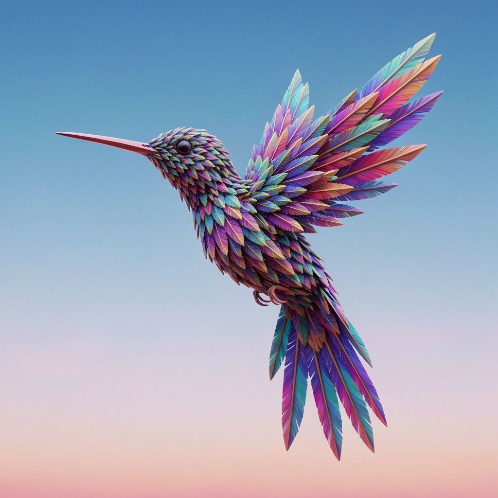 Abstract Hummingbird Formed of Native American Arrowheads