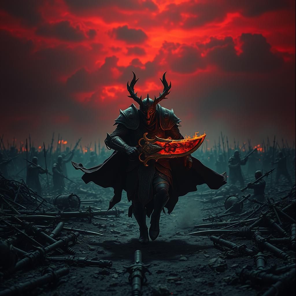 Asmodeus on Hellish Battlefield, Cinematic Film Still