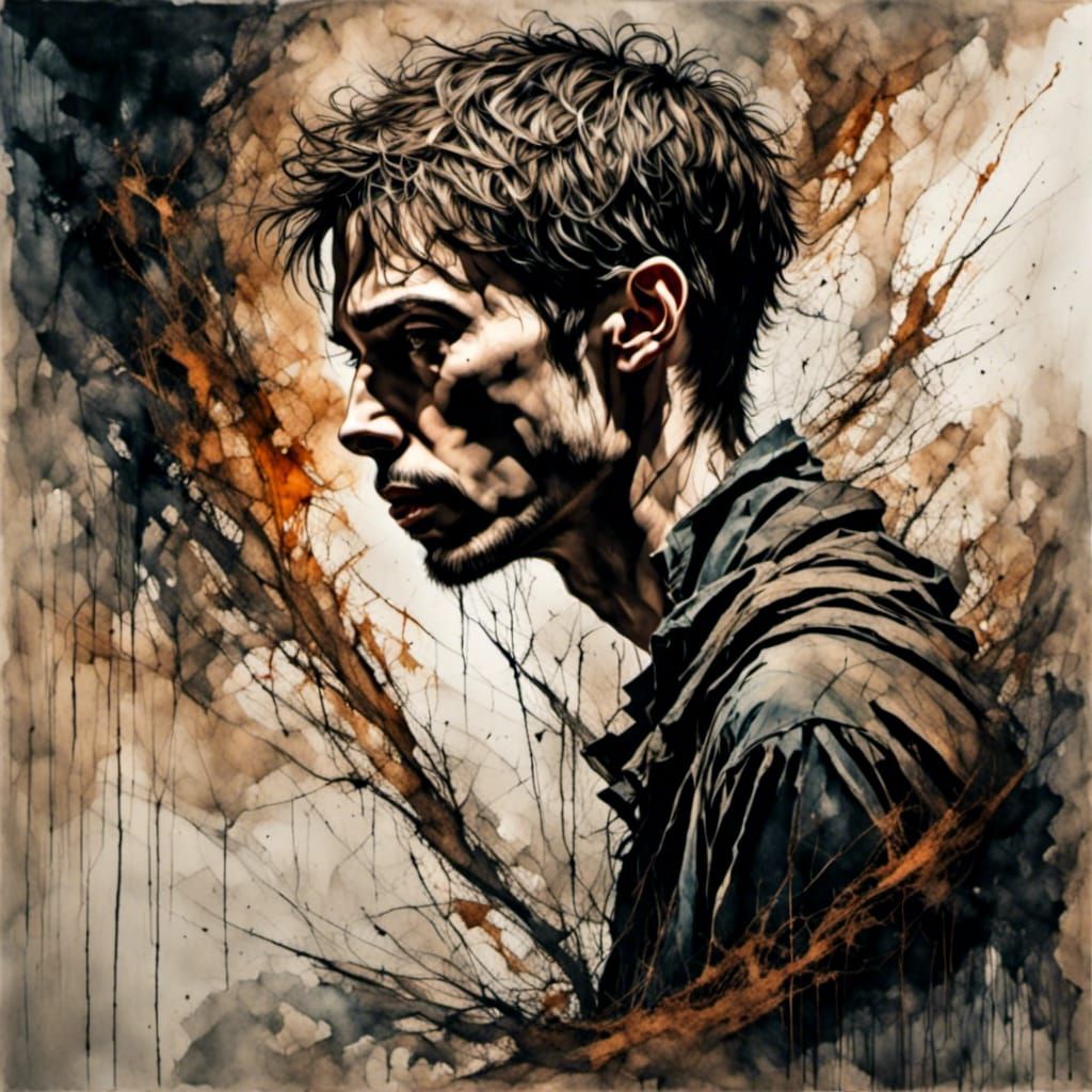 A Young Man Sitting in a Darkly Lit Room