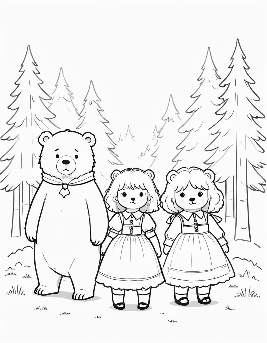 Goldilocks and the Three Bears in Doodle Artstyle