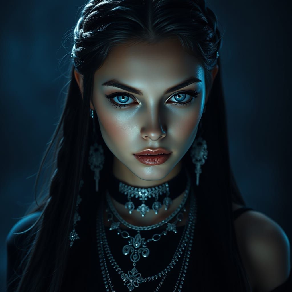 Ethereal Beauty with Braided Hair and Blue Eyes