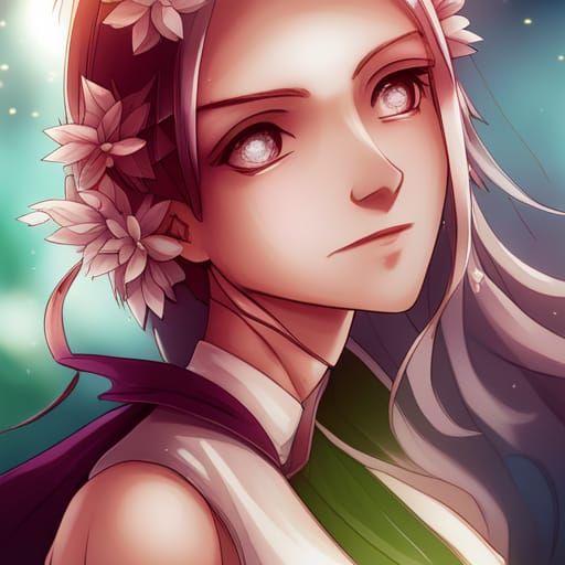 Anime Flower Goddess with Lavender Hair
