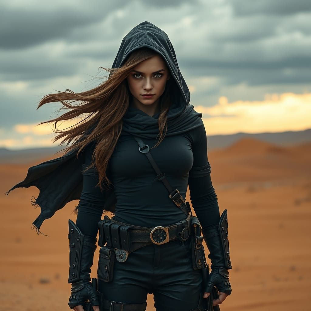 Ethereal Desert Warrior in Moody Realism Style