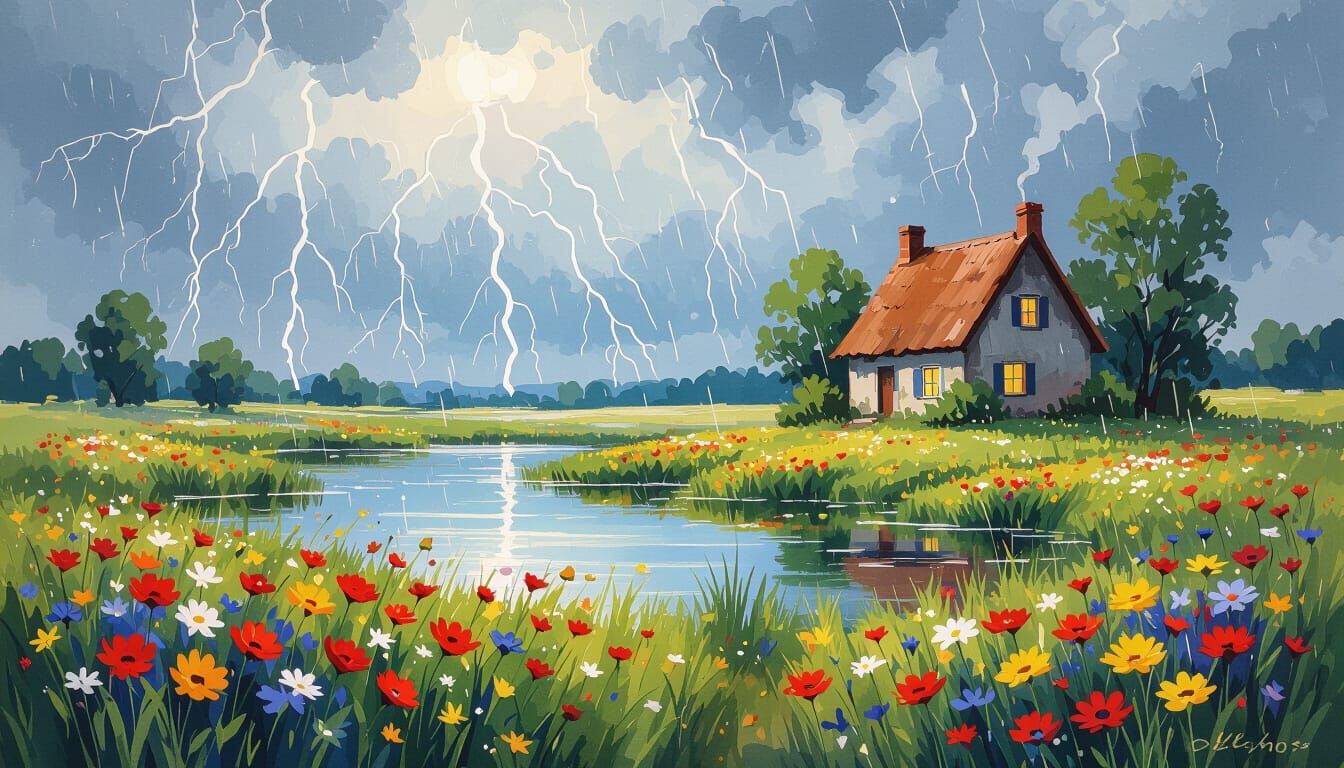 Dramatic Thunderstorm Over Wildflower Cottage