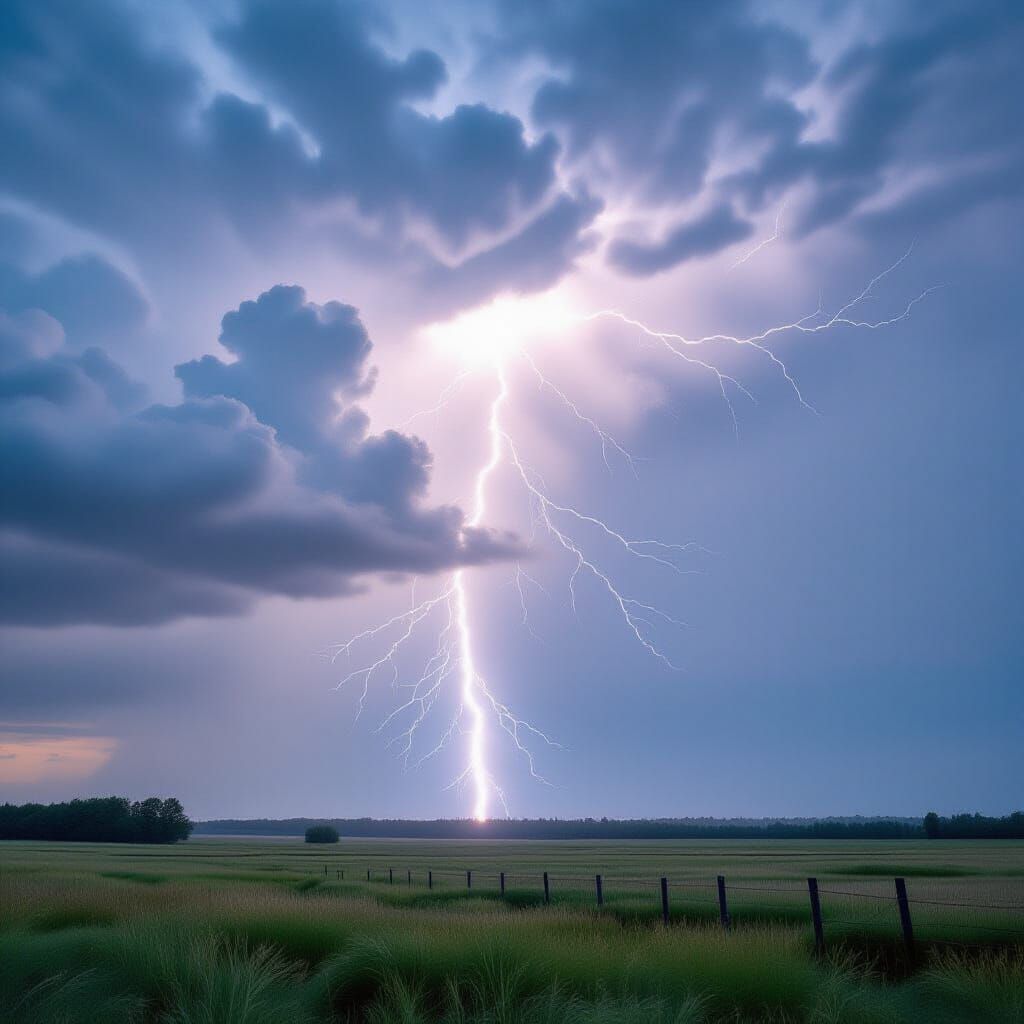 Dramatic Stormy Sky with Lightning, Photorealistic Film Stil...
