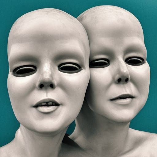 Surreal Two-Headed Figure in Minimalist Style