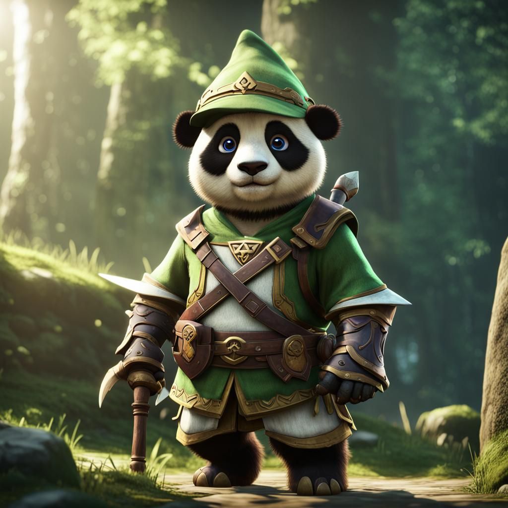 Panda Bear as Link in 3D Game Style