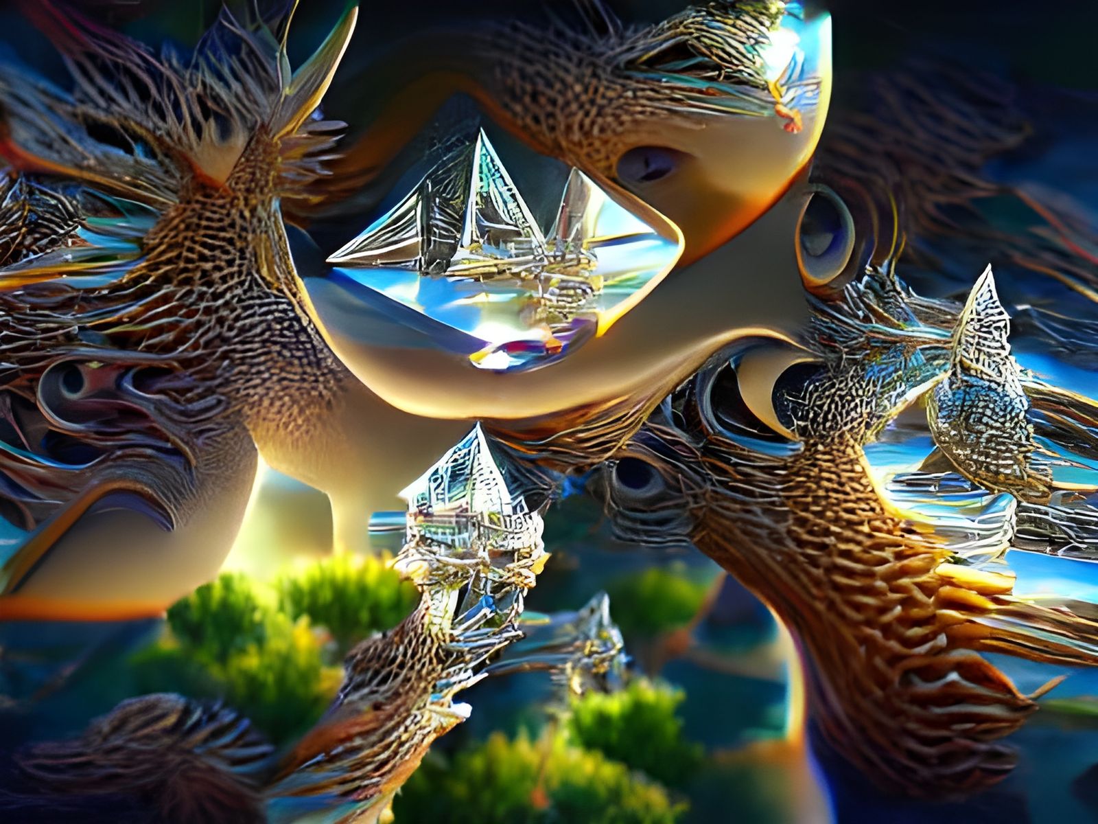 Fractal Crystal Reflections in 3D Surrealism