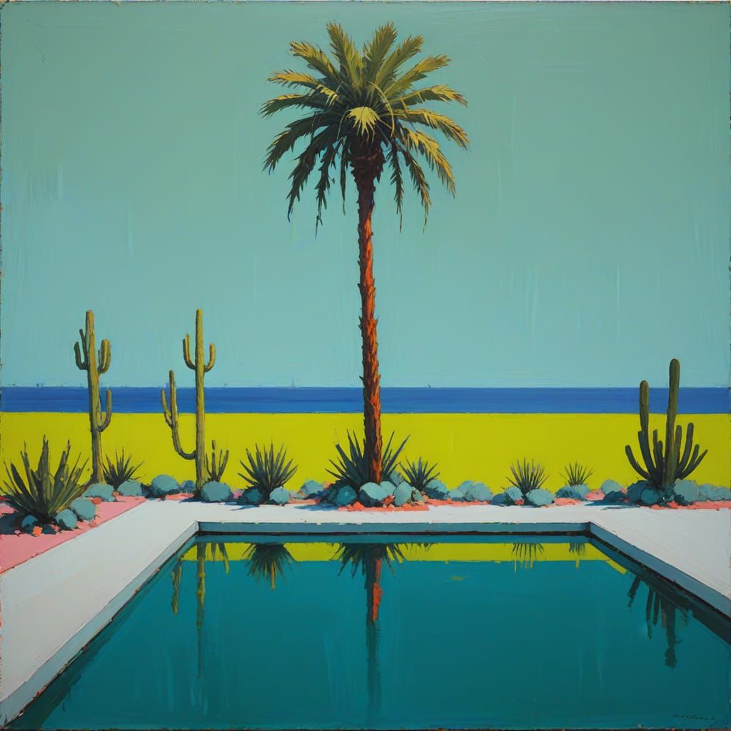 Abstract Expressionist Cacti Party by the Ocean