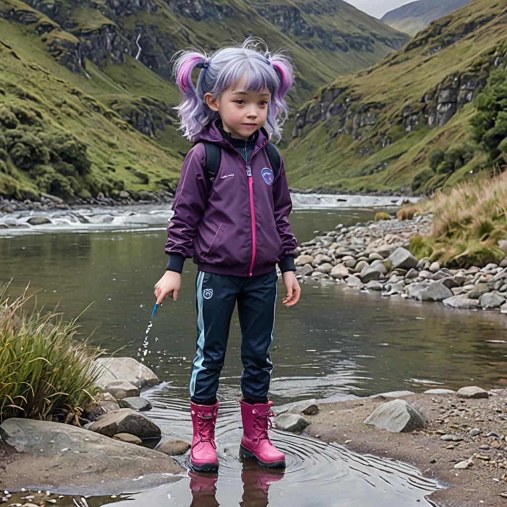 Girl with Violet Hair Measures River Depth