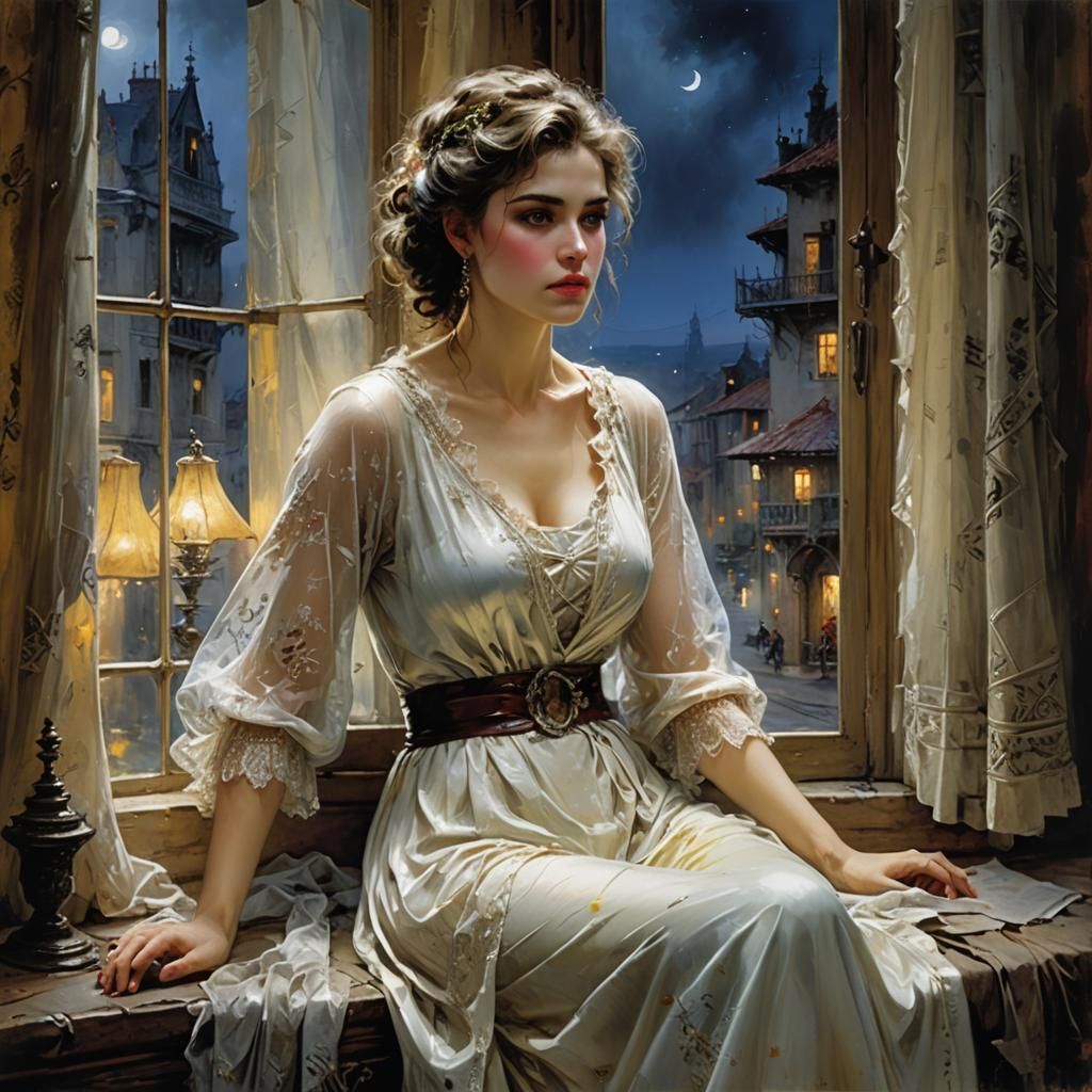 Sensual Woman in Peignoir: Fine Art Oil Painting