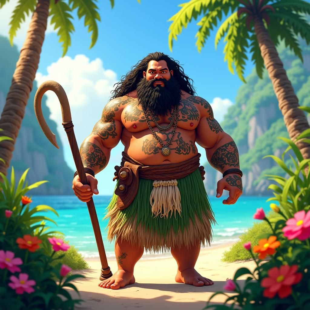 Polynesian Demigod in Disney Animation Style