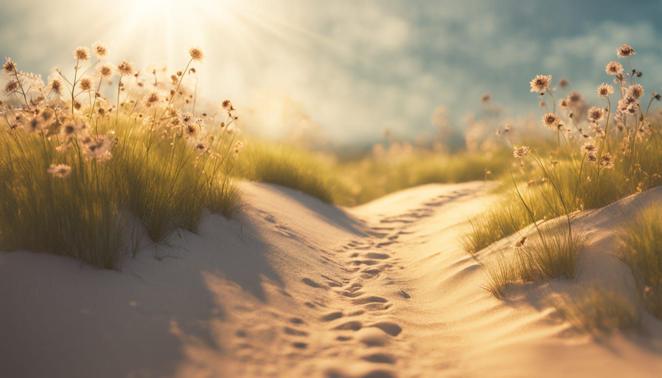 Vibrant Pixar-Inspired Landscape with Winding Sandy Path