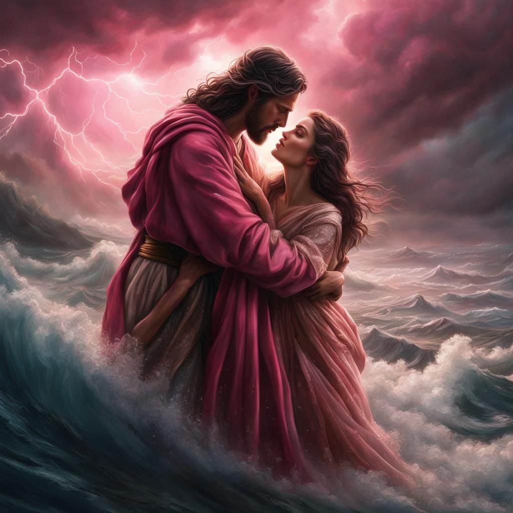 Jesus Carries Woman Through Storm: Digital Matte Painting