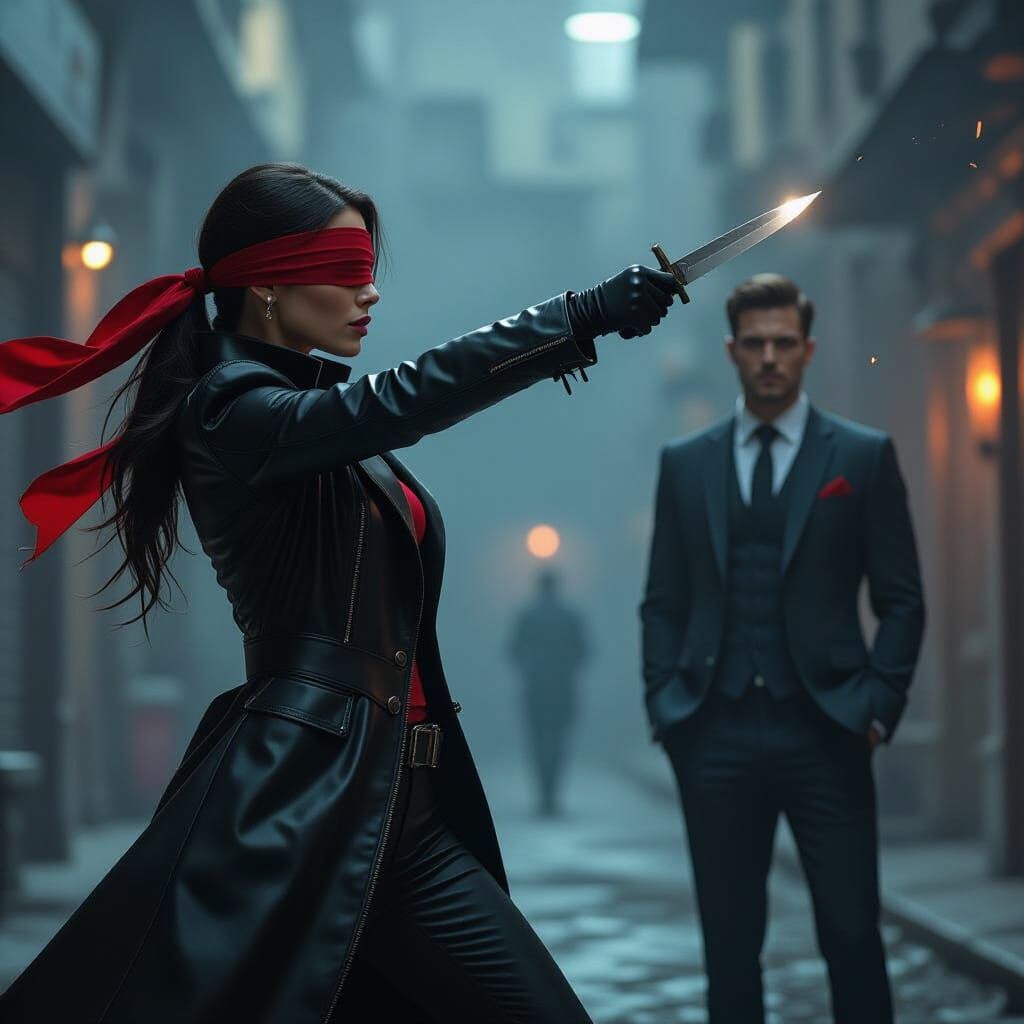 Knife Throwing Scene in Dramatic Cinematic Style