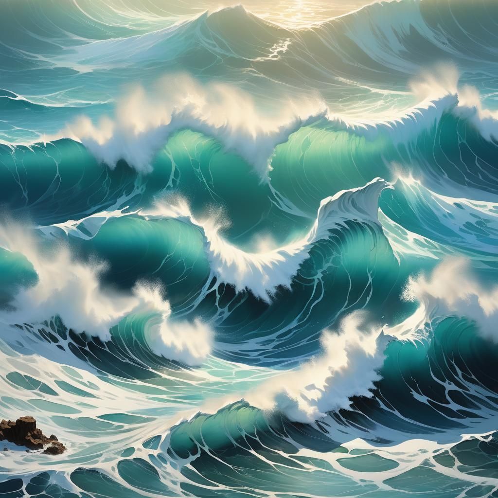 Colossal Wave Over Coral Reef in Turquoise Sea