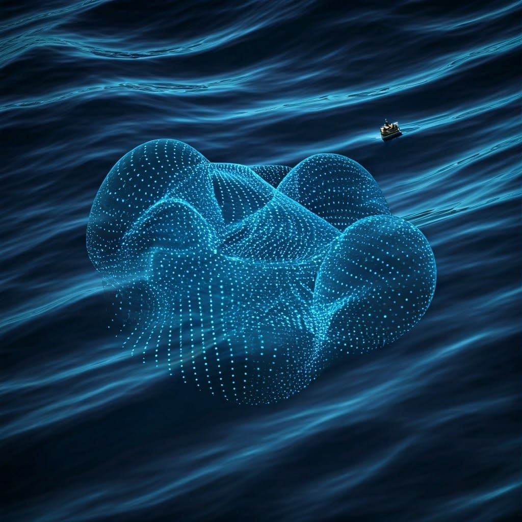 Abstract Blue Polka Dot Ocean in Avant-Garde Style