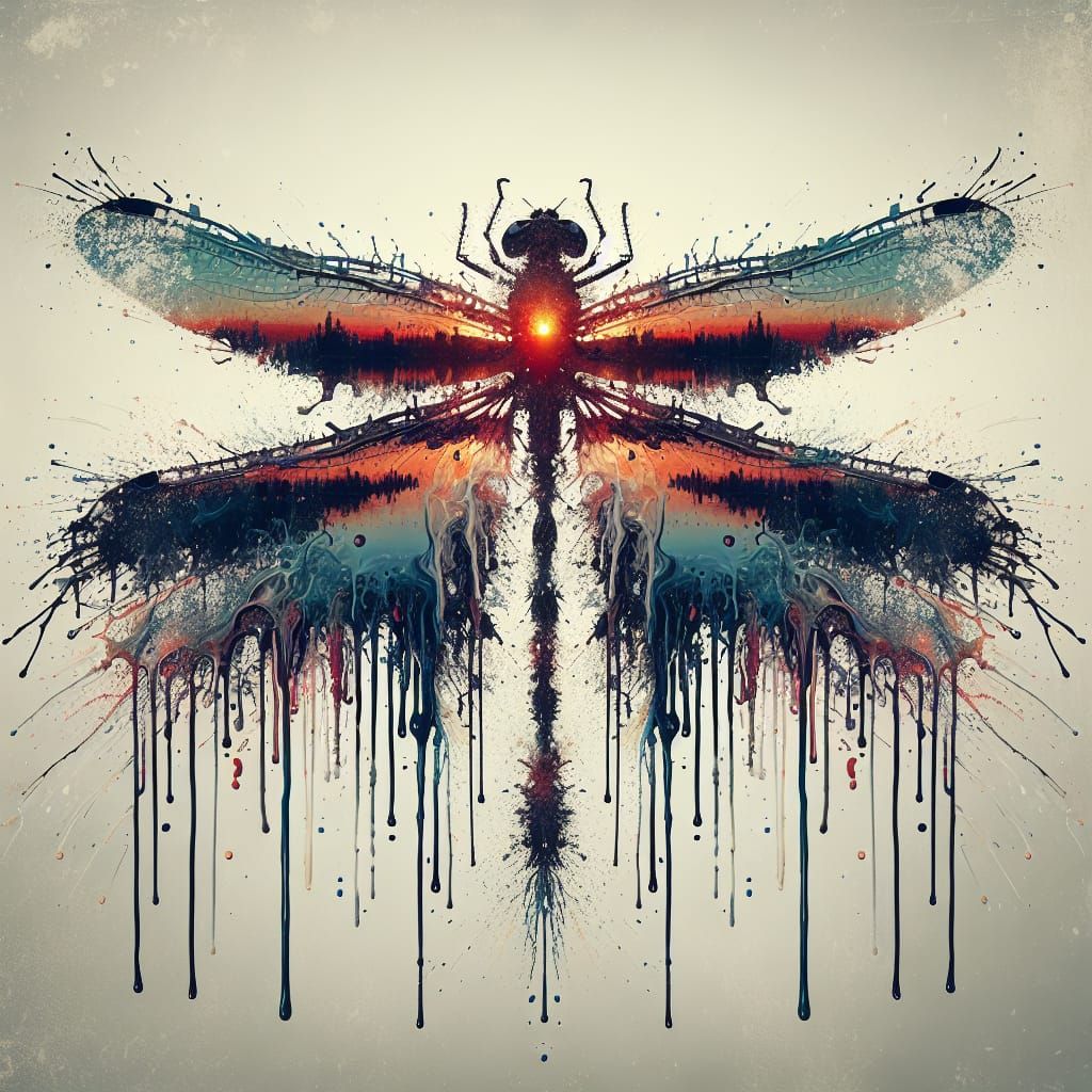 Surreal Acrylic Dragonfly Splash Art: Nature Inlays