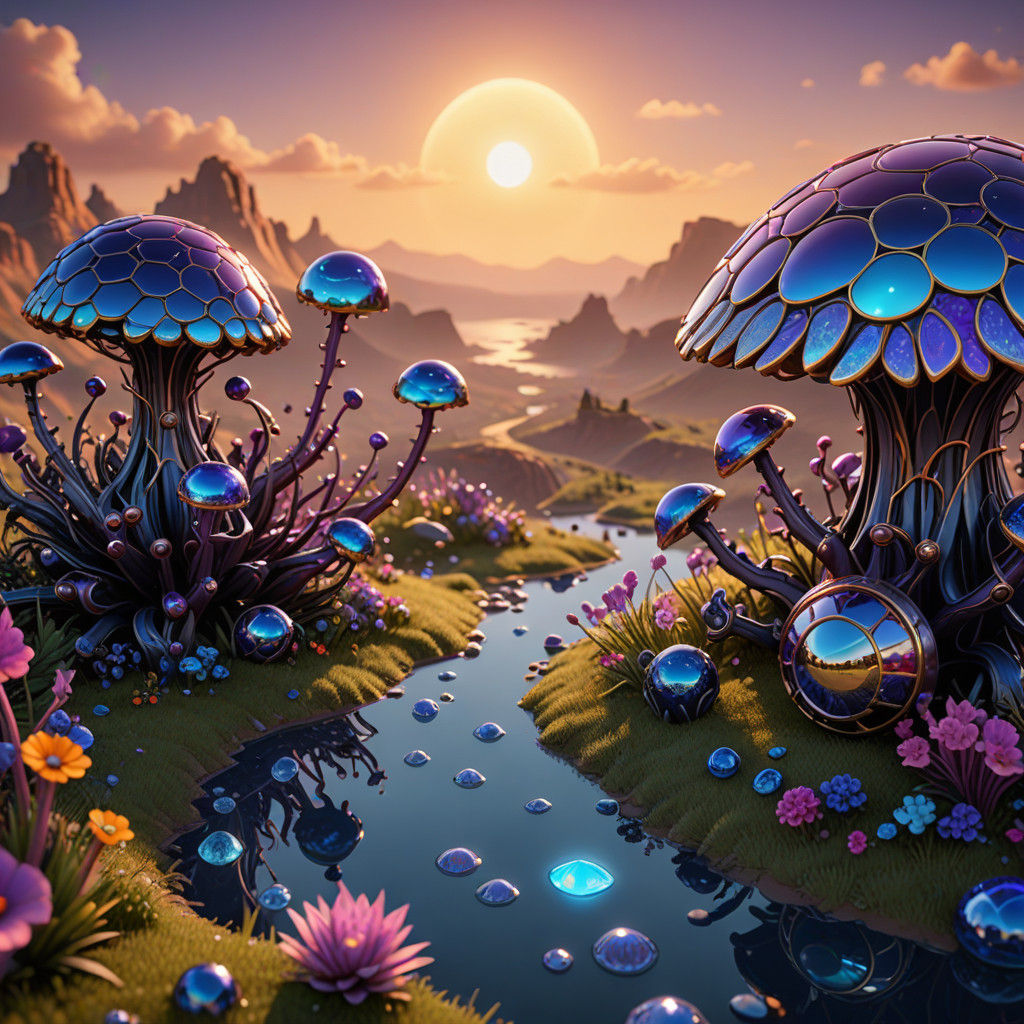 Surreal Tanzanite Rhodolite Onyx Creature in Iridescent Glow