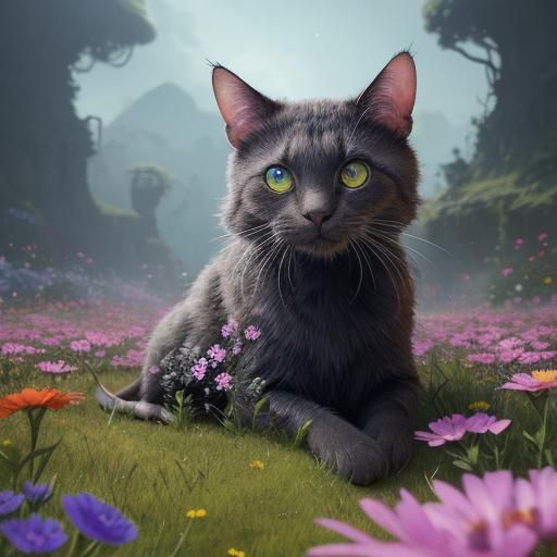 Camouflaged Creature in Flowery Field, Digital Art