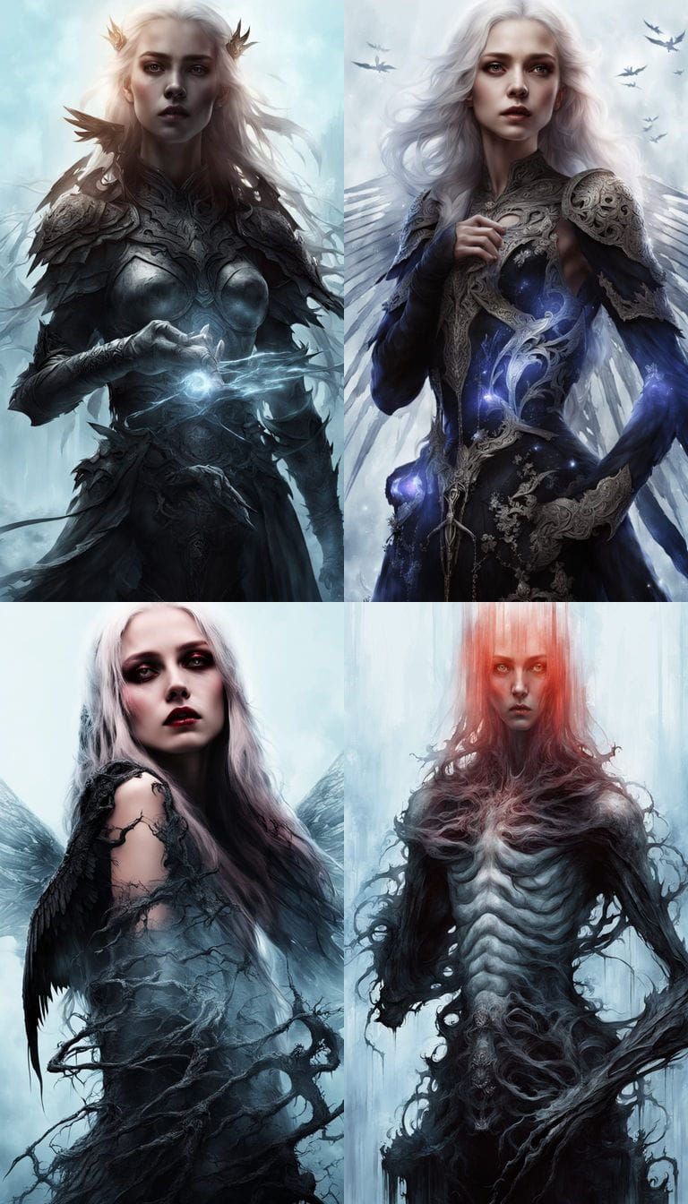 Fallen Archangel with Black Wings and White Hair