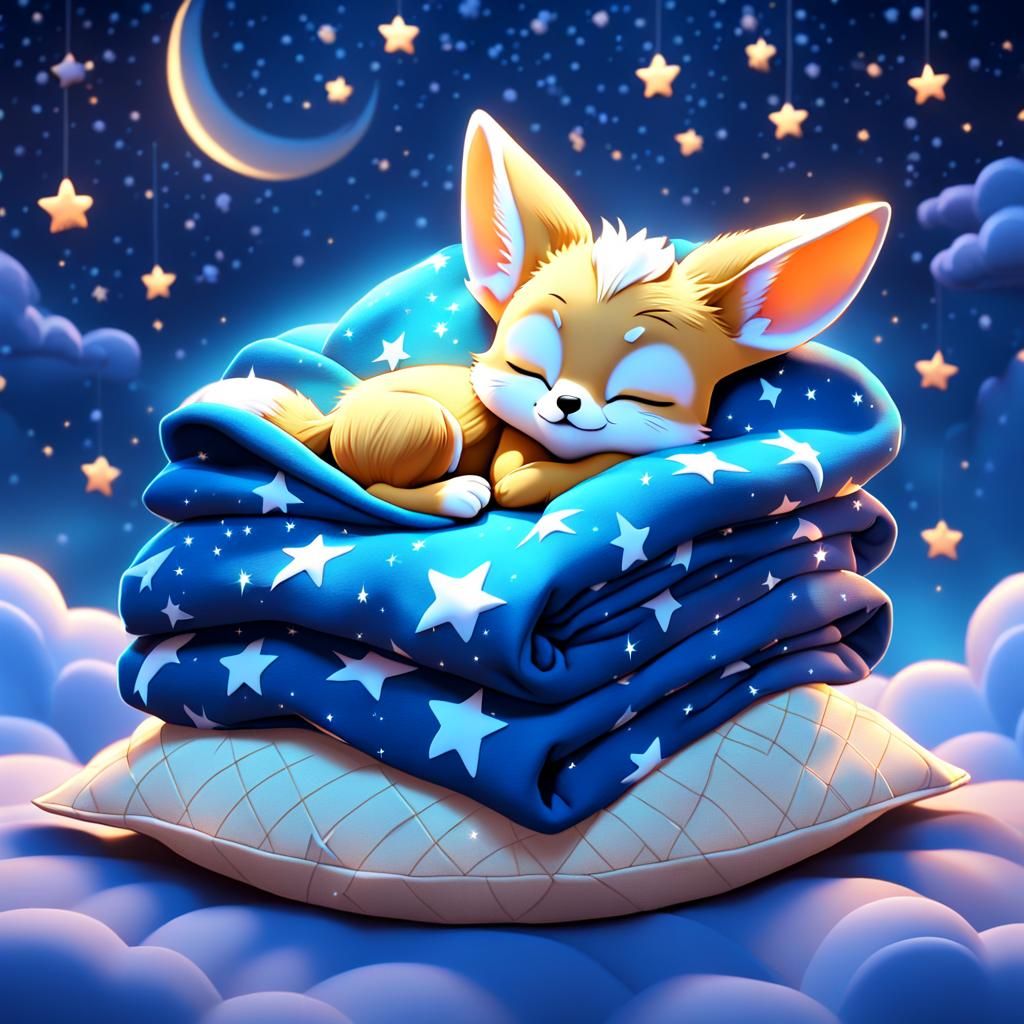 Chibi Fox Dreams Under Starry Night Sky