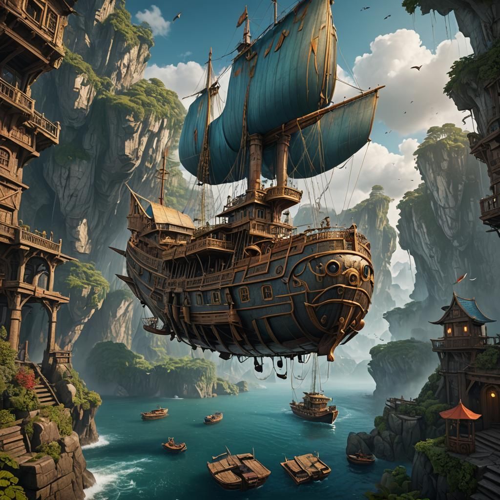 Fantastical Flying Boat Concept Art in Deep Color