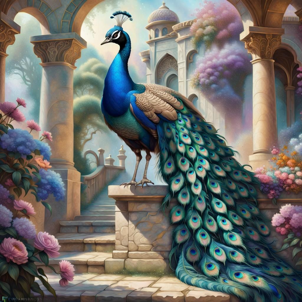 Peacock on a Stone Fench
