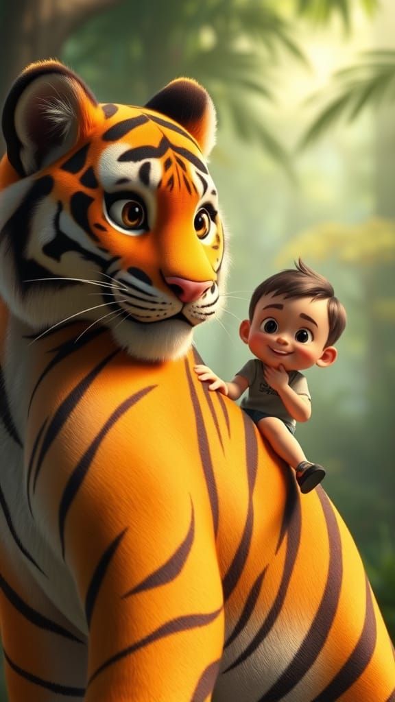 Boy Rides Tiger in Pixar-Style 3D Animation