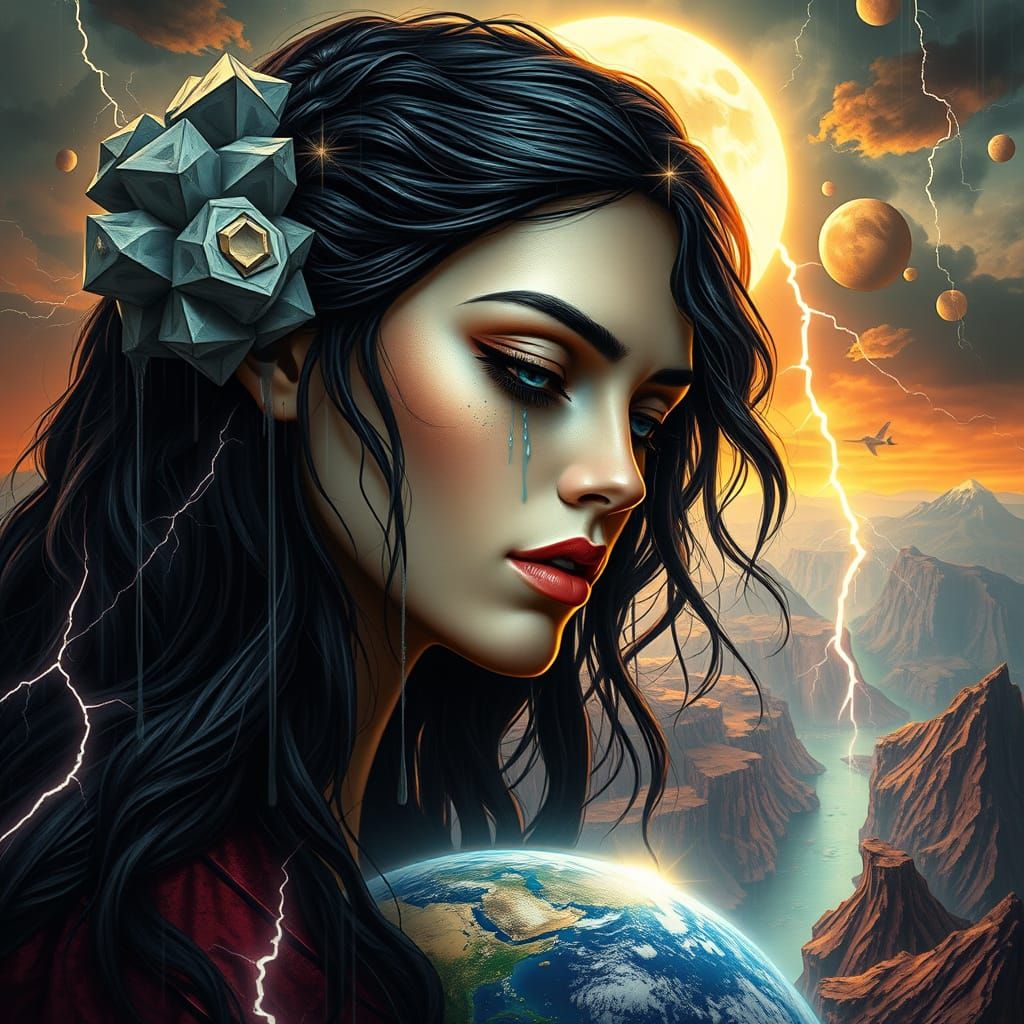 Ethereal Goddess Contemplates Earthly Sorrow