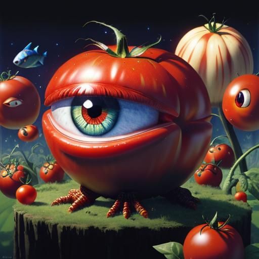 Shiny 3D Tomato Creature, Pixar Style