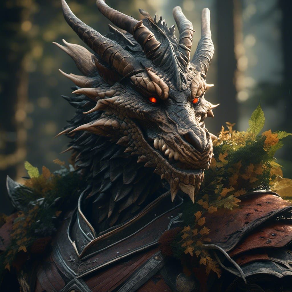 Dragonborn Portrait in Enchanted Forest, 3D Render