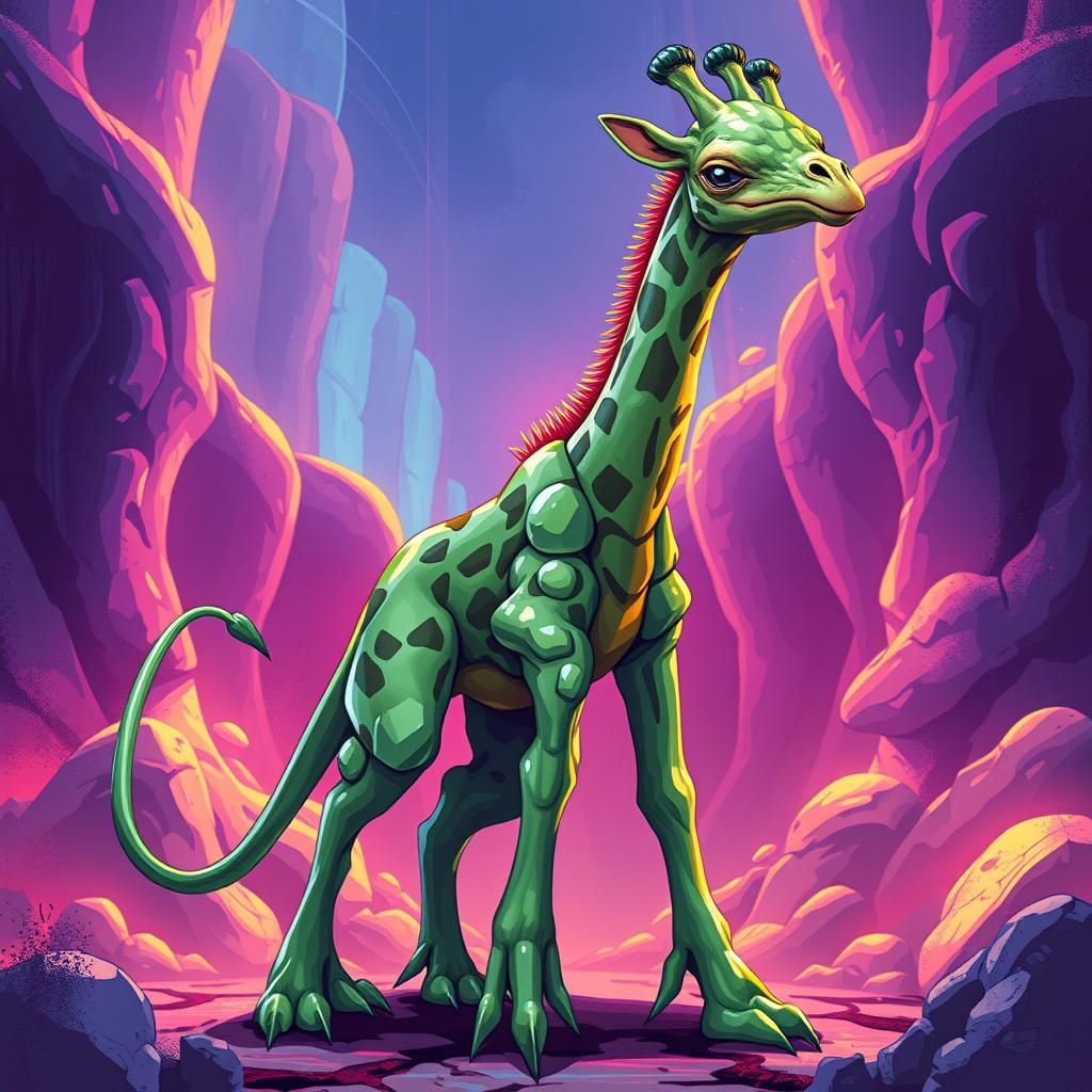 Giraffe-Asparagus Alien Monster in Anime Style
