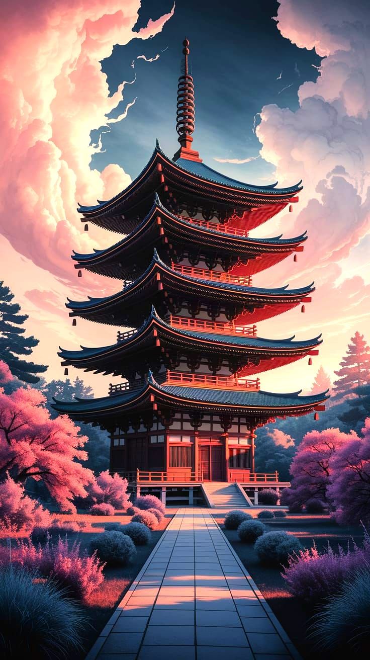 Ancient Pagoda Amidst Ethereal Clouds