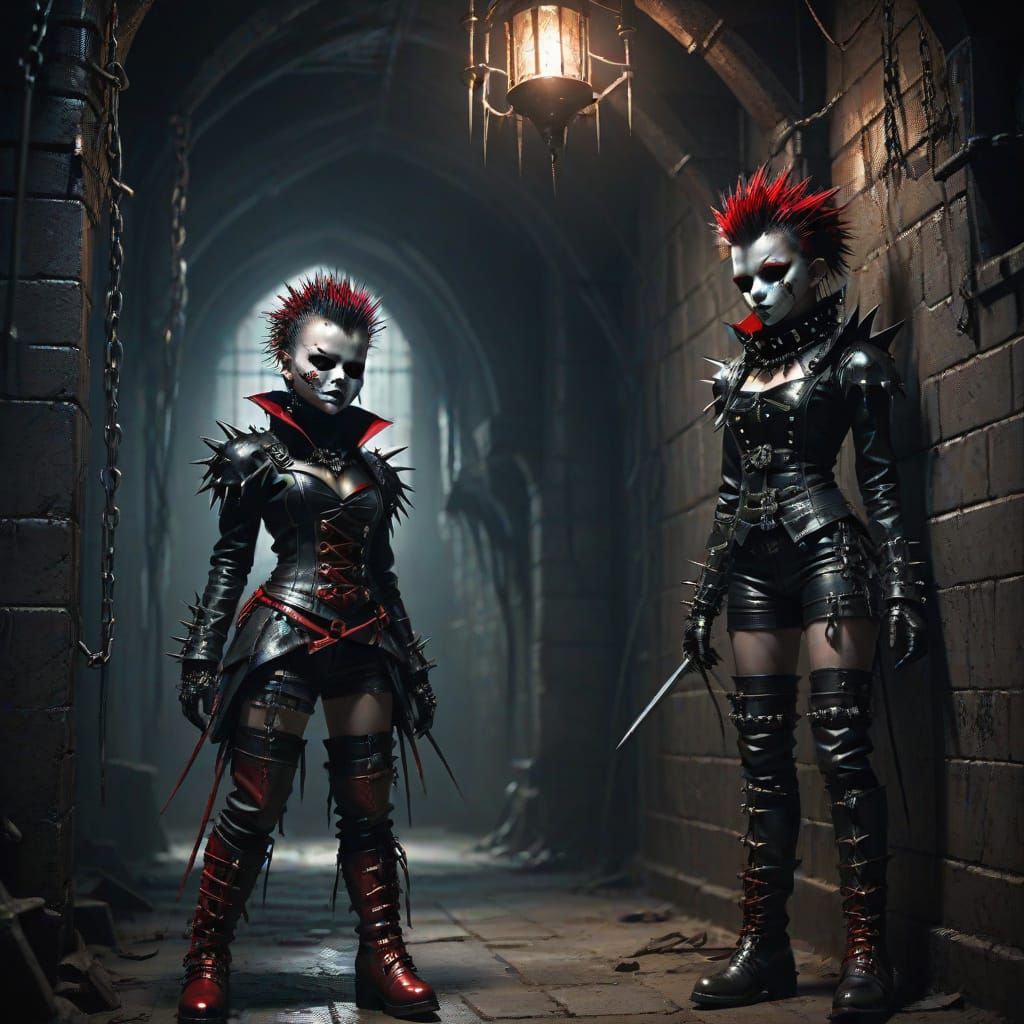 Gothic Doll in Dungeon with Spikes and Leather