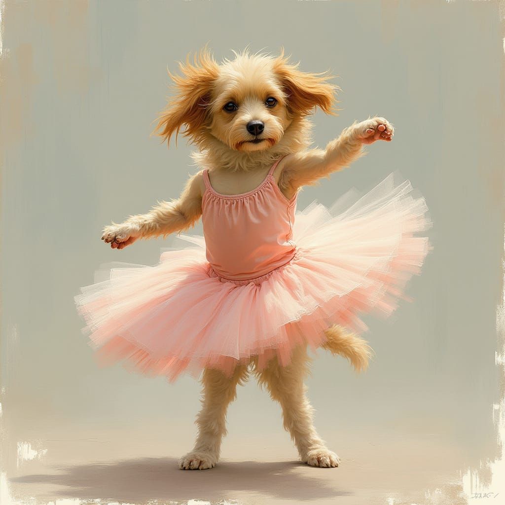 Dog Ballerina in an Impressionistic Style