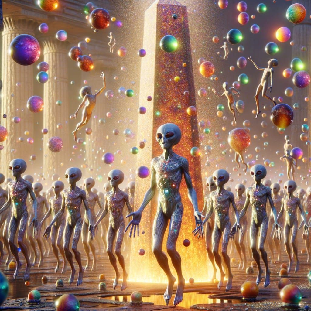 Joyful Alien Dance in Psychedelic Ancient World