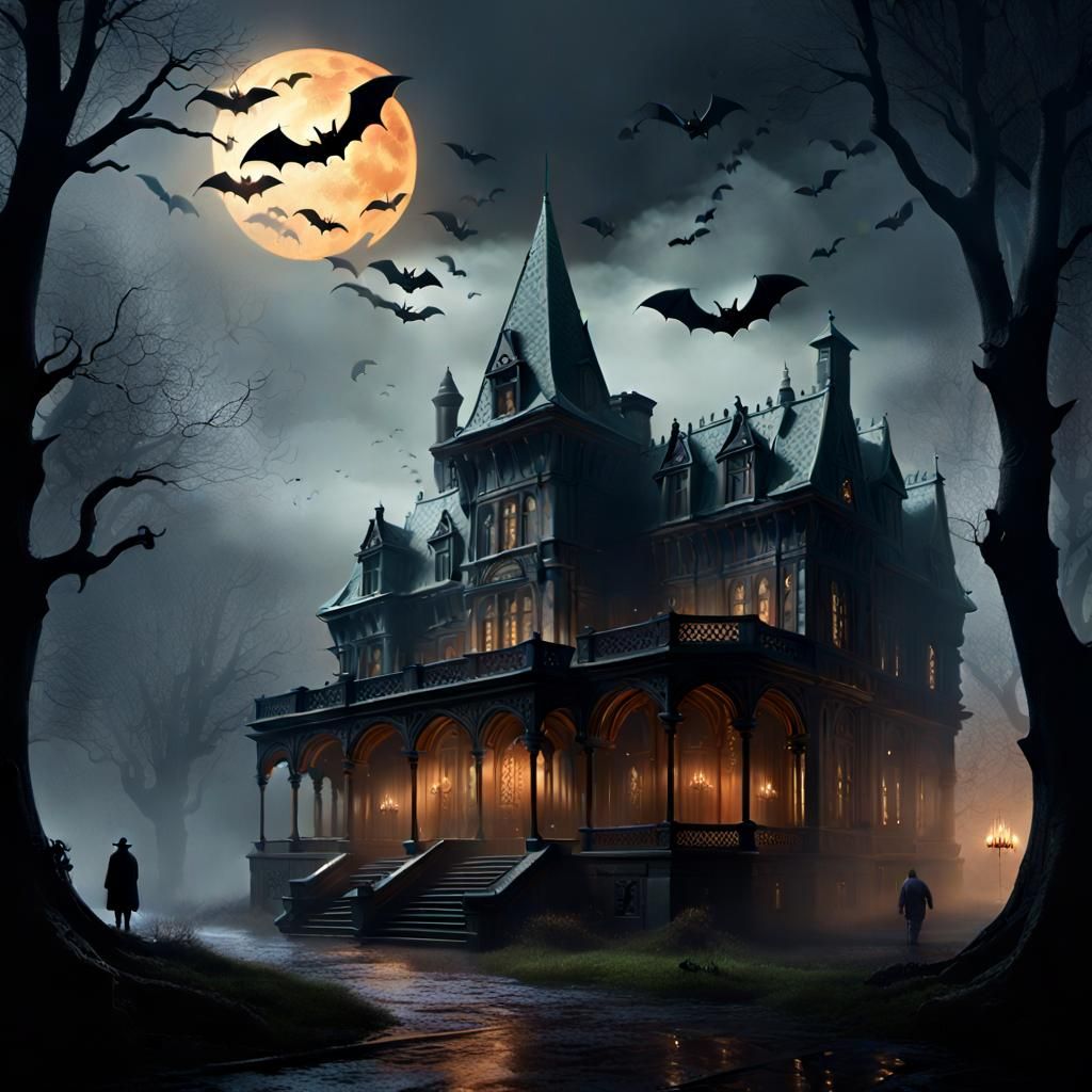 Epic Dark Fantasy Manor in Mysterious Fog