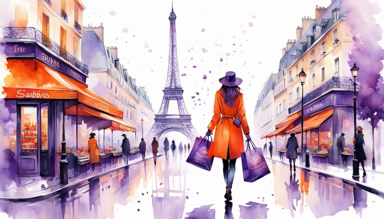 Whimsical Parisian Chic in Vibrant Watercolour