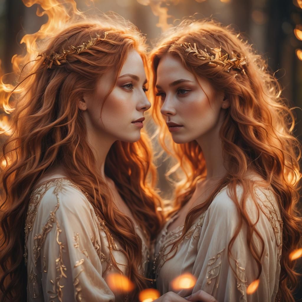 Romantic Fantasy Portrait of Women with Fire Hair
