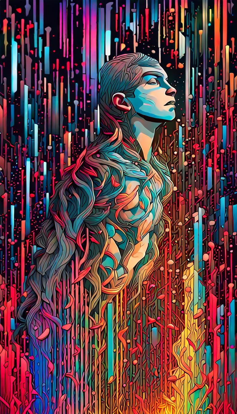 Emotional AI: Neon Hyperdetailed Digital Illustration