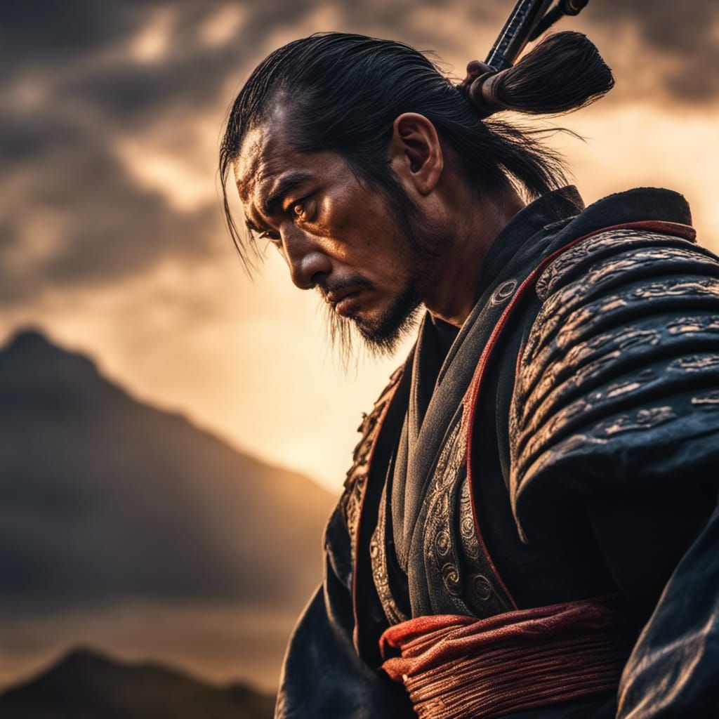 Hyperrealistic Samurai Sunset: Cinematic HDR Image