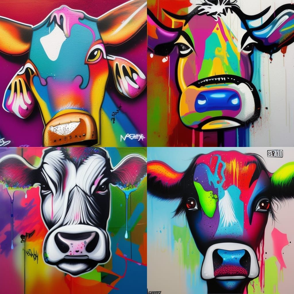 Colorful Graffiti Cow in Street Art Style