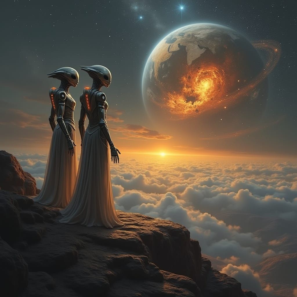 Alien Vigils on a Crimson Planetoid, Mourning a Devastated E...