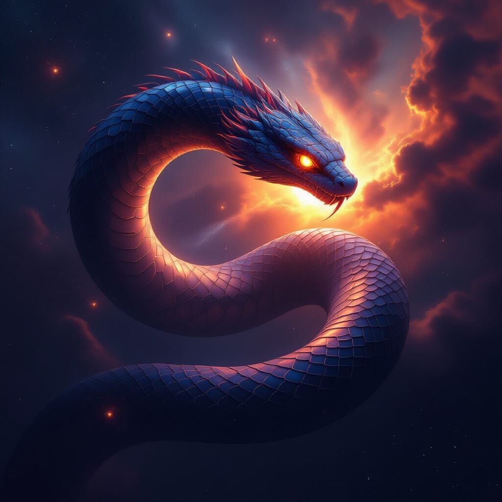 Cosmic Serpent Around Dying Star, Photorealistic